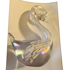 Iridescent Art Glass Swan Paperweight Albert E. Price Productions